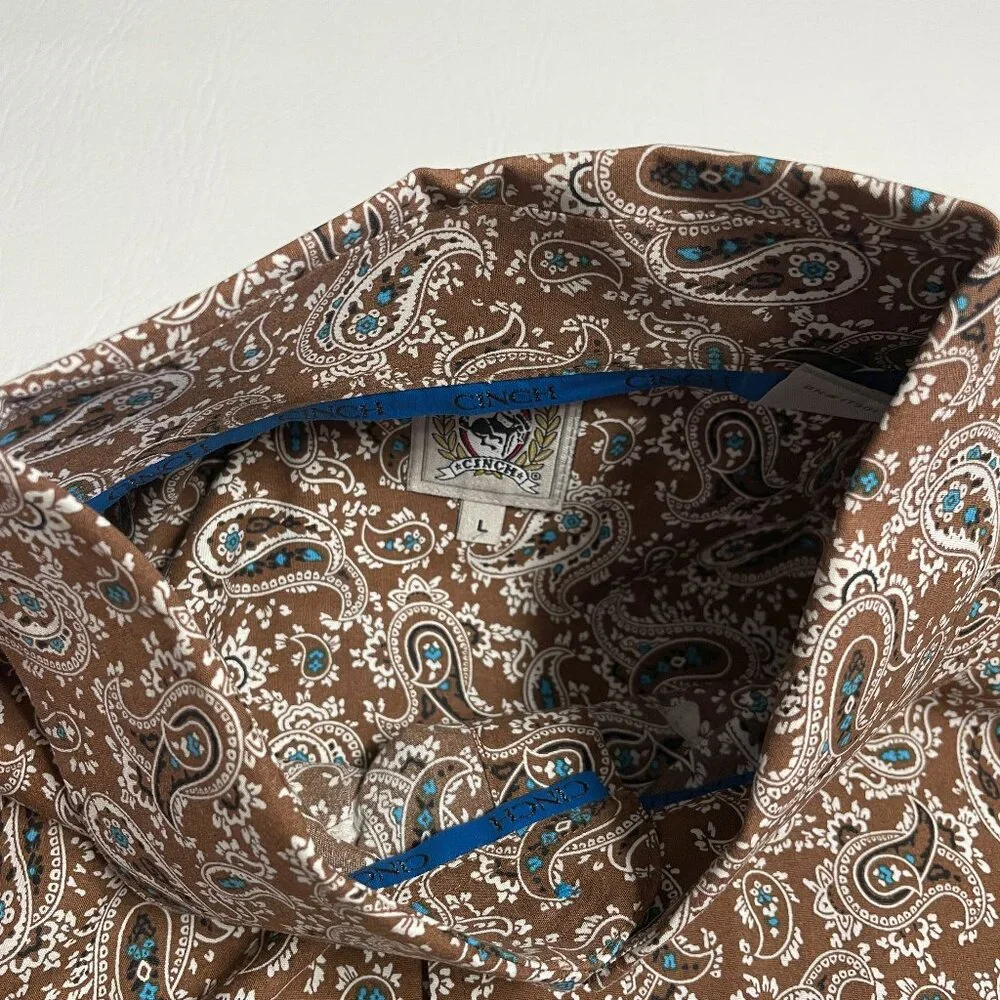 Cinch Shirt Men's Large Brown 100% Cotton Paisley Long Sleeve Button Up Western - Picture 8 of 13